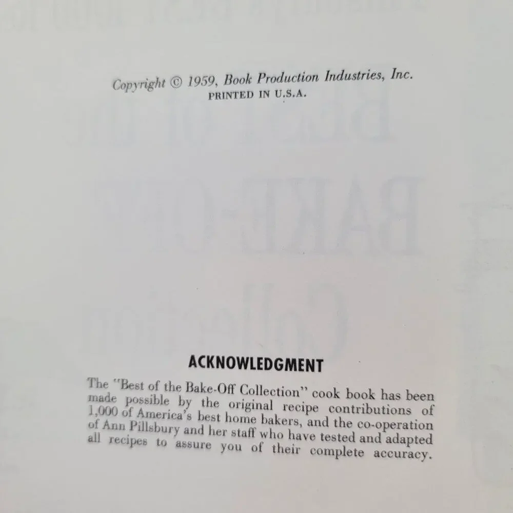 Pillsbury Best of the Bake Off Collection Cookbook 1959 Vintage 1000 Recipes